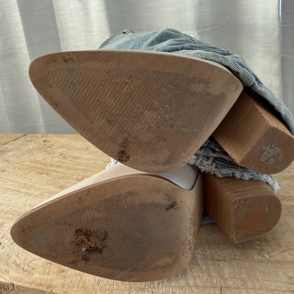 Steve Madden Lassy Denim Cowboy Boot Frayed Hem Western Festival | Size 5M - Picture 14 of 16